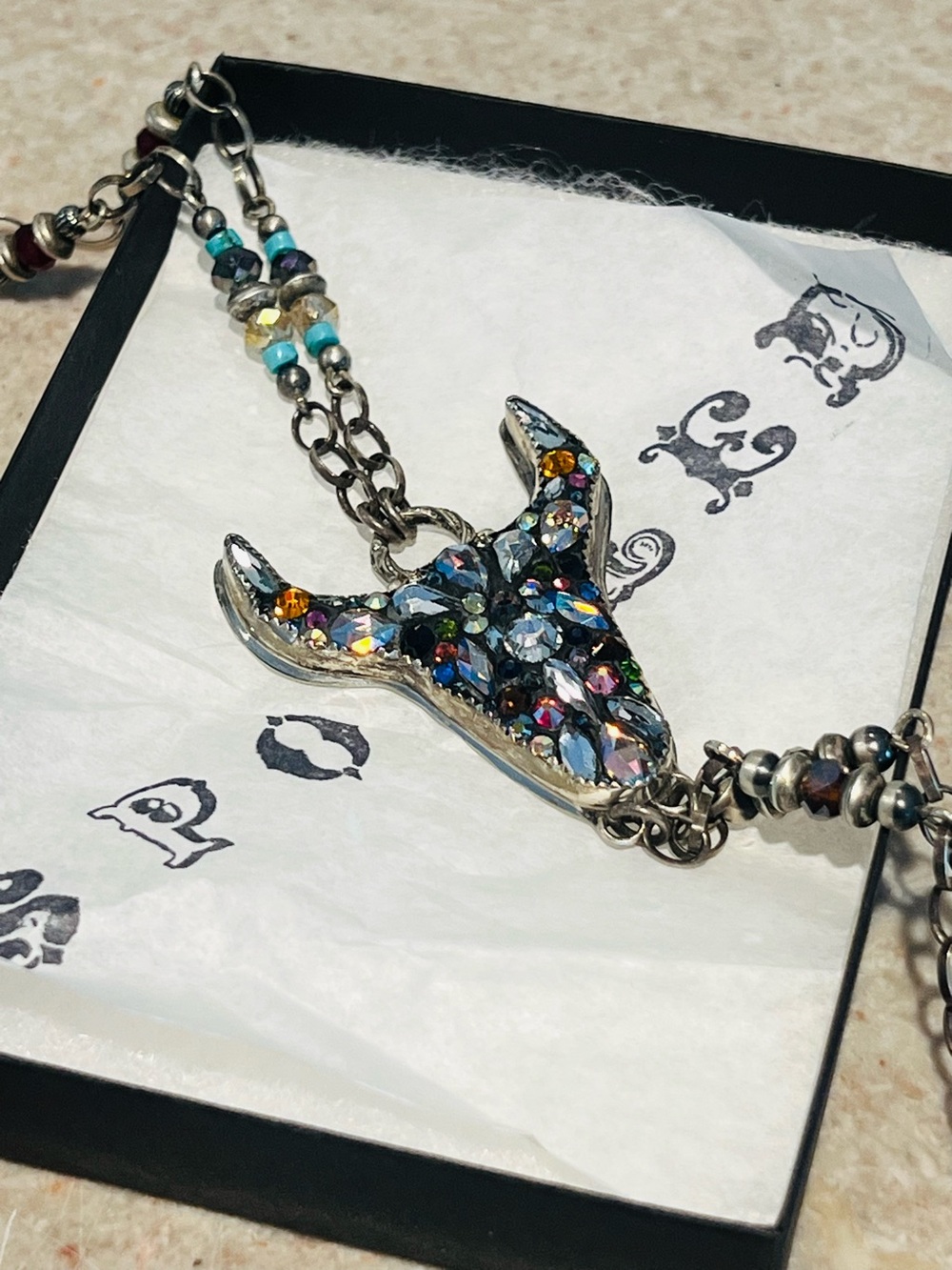 Spoiled Cowgirlz Longhorn Crystal Necklace- in box - OOAK - Picture 3 of 13